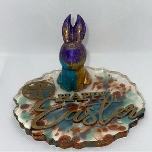Handmade Colorful Easter Bunny Resin Figurine